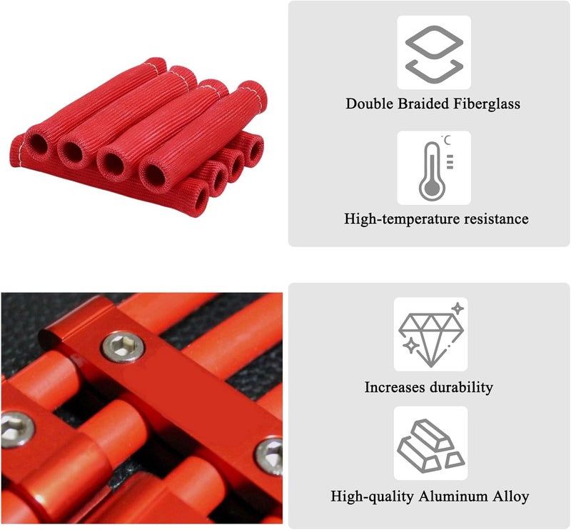 TuhooMall 12pcs Spark Plug Wire Separator Divider & 8pcs Spark Plug Boot Protector, Heat Shield Sleeve for 8mm-10mm Wires, 2500° Heat Shield, Aluminum Alloy Ignition Wire Divider, Red - Image 3